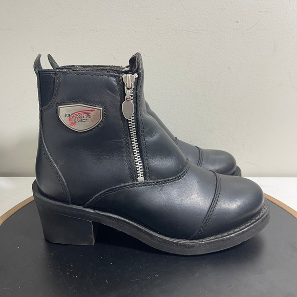 Red Wing Shoes Womens 7 D Side Zip Black Leather  Heeled Ankle Boots Motorcycle - Picture 1 of 11